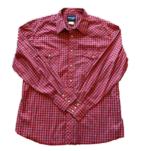 Wrangler Mens XL Western Red Plaid Long Sleeve Button Down Shirt